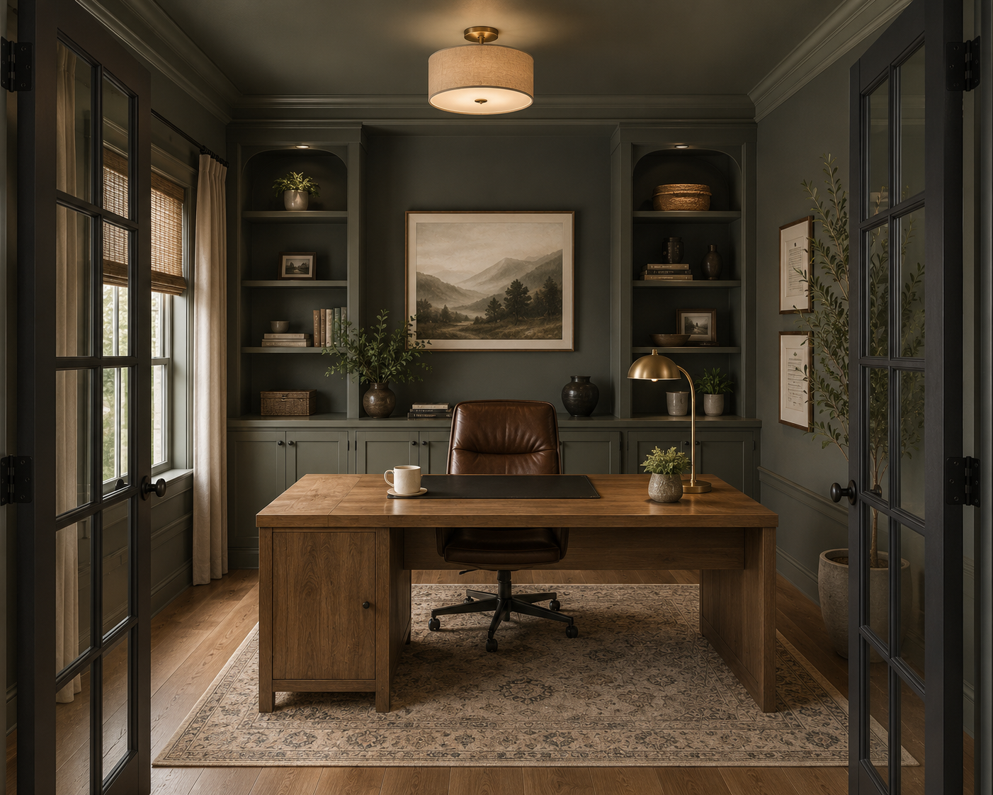 office color drenched in Sherwin Williams Retreat