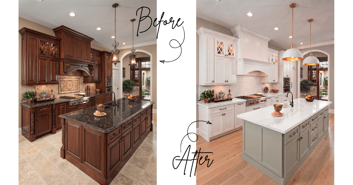 Before and After of an updated early 2000s kitchen Before and After of an updated early 2000s kitchen