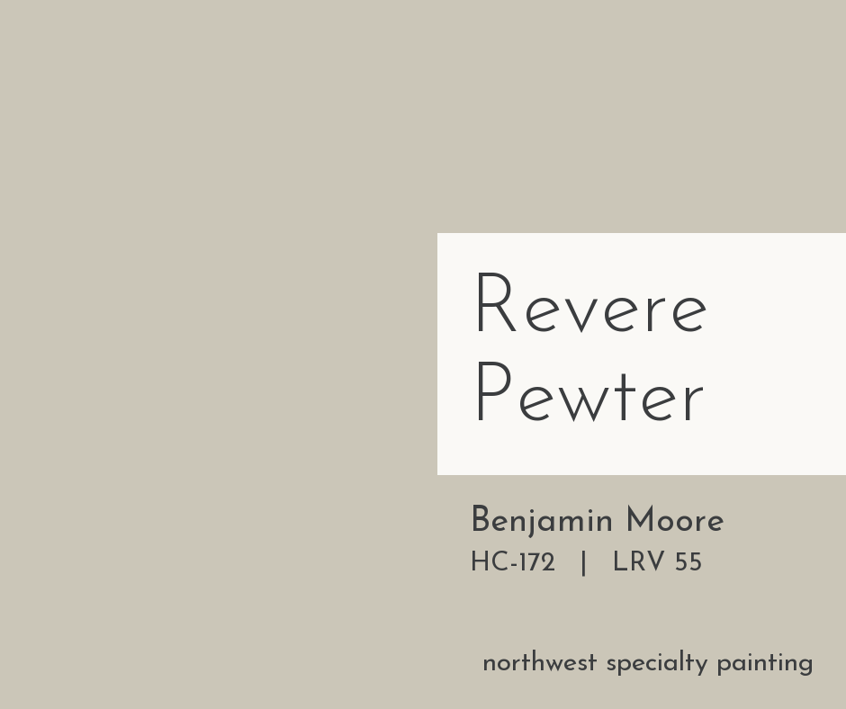 Benjamin Moore Revere Pewter HC-172 warm neutral paint color swatch