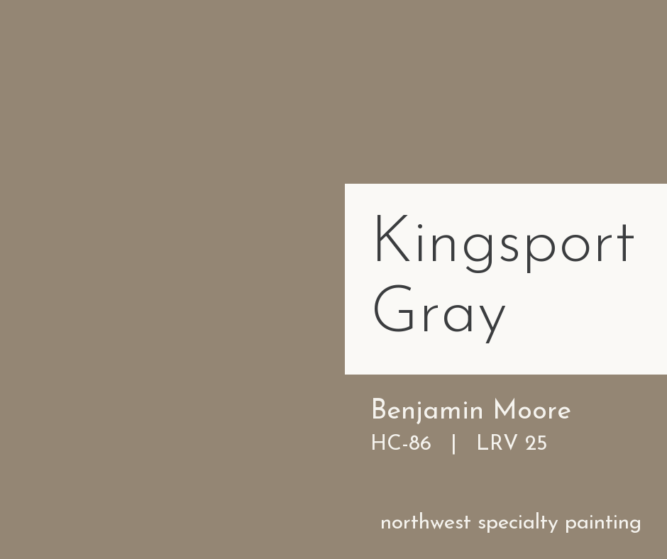 Benjamin Moore Kingsport Gray HC-86 warm neutral paint color swatch