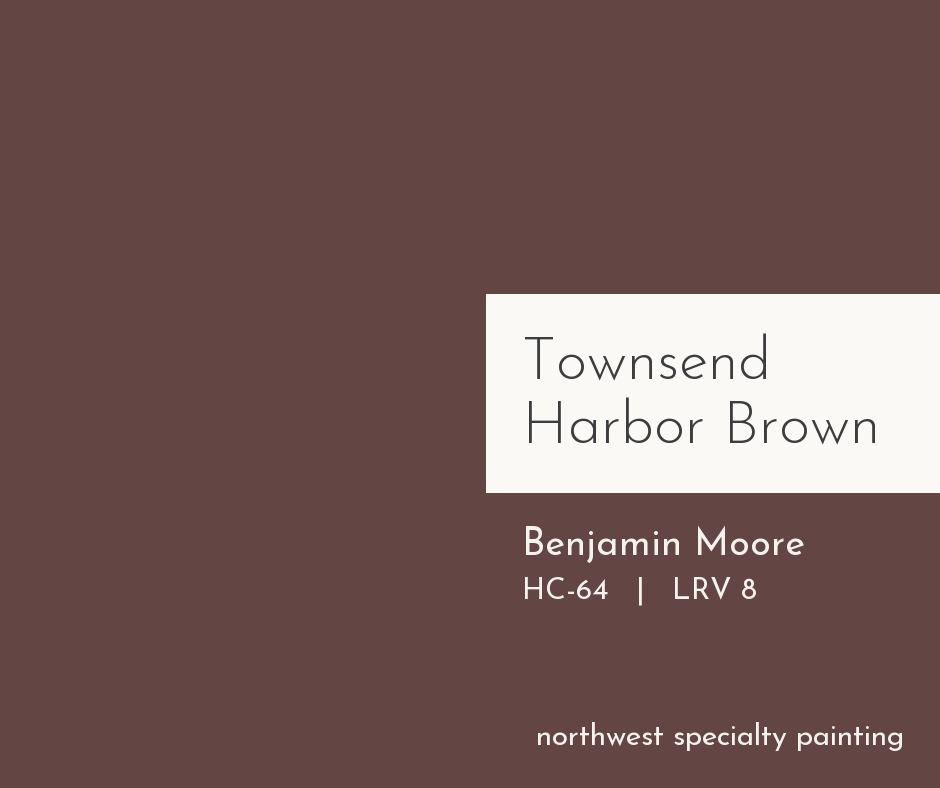 Benjamin Moore Townsend Harbor Brown HC-64 deep burgundy brown paint color swatch Benjamin Moore Townsend Harbor Brown HC-64 deep burgundy brown paint color swatch