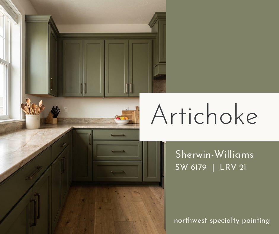 Olive green kitchen cabinets painted Sherwin-Williams Artichoke SW 6179 Olive green kitchen cabinets painted Sherwin-Williams Artichoke SW 6179