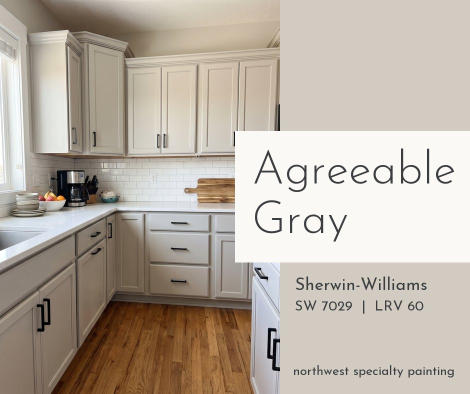 Greige kitchen cabinets painted Sherwin-Williams Agreeable Gray SW 7029 Greige kitchen cabinets painted Sherwin-Williams Agreeable Gray SW 7029