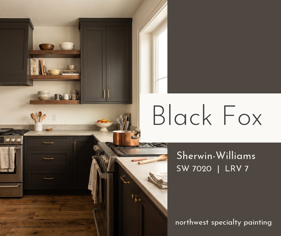 Soft black kitchen cabinets painted Sherwin-Williams Black Fox SW 7020 Soft black kitchen cabinets painted Sherwin-Williams Black Fox SW 7020