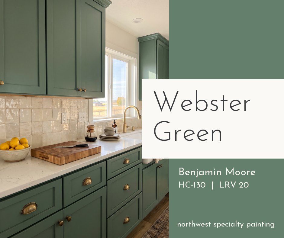 Kitchen cabinets painted Benjamin Moore Webster Green HC-130 with brass pulls Kitchen cabinets painted Benjamin Moore Webster Green HC-130 with brass pulls