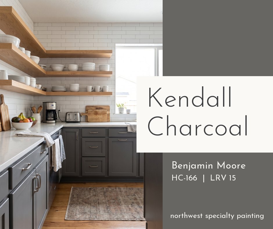 Charcoal gray lower kitchen cabinets painted Benjamin Moore Kendall Charcoal HC-166 Charcoal gray lower kitchen cabinets painted Benjamin Moore Kendall Charcoal HC-166