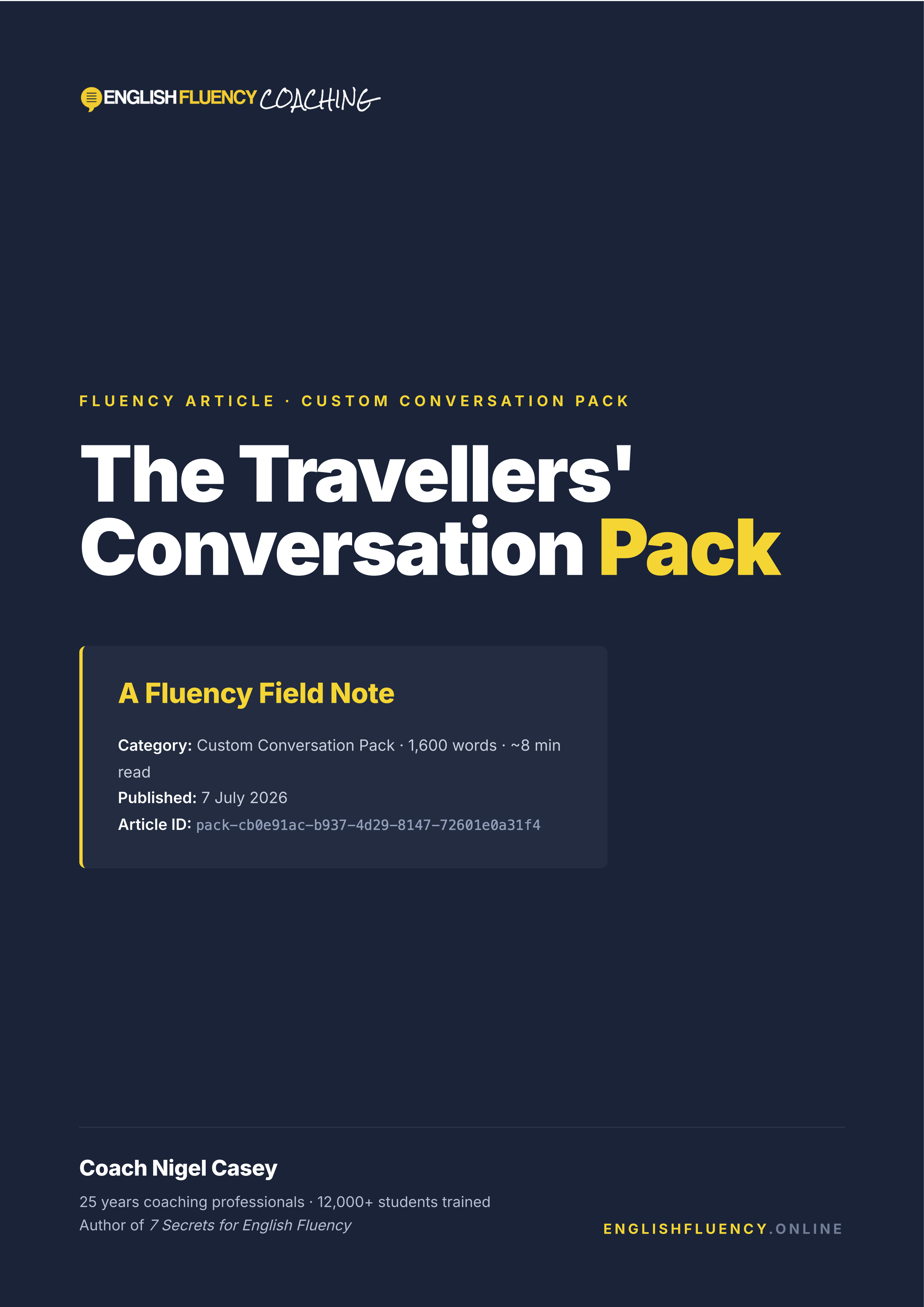 The Travellers' Conversation Pack cover