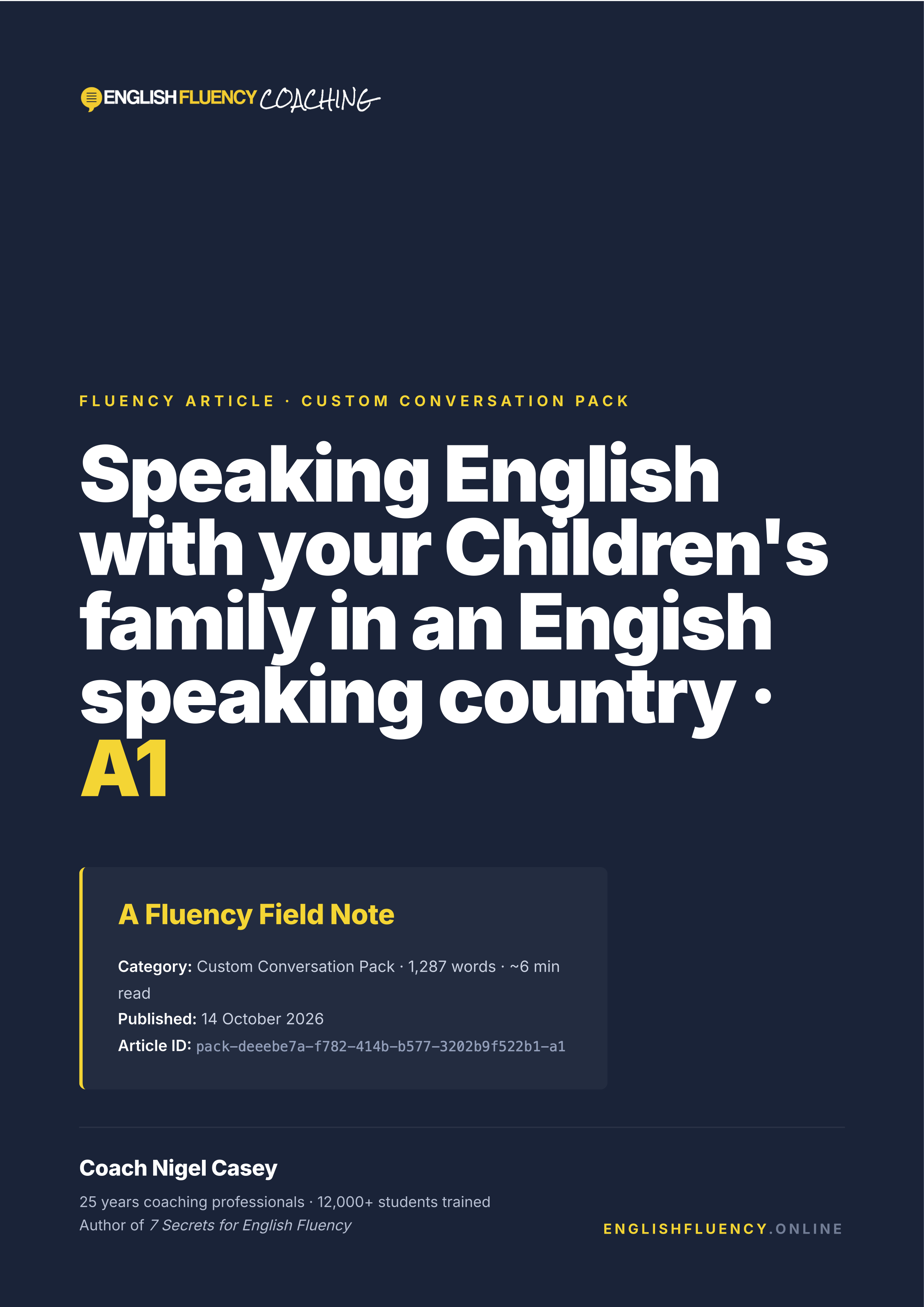 Speaking English with your Children's family in an Engish speaking country · A1 cover