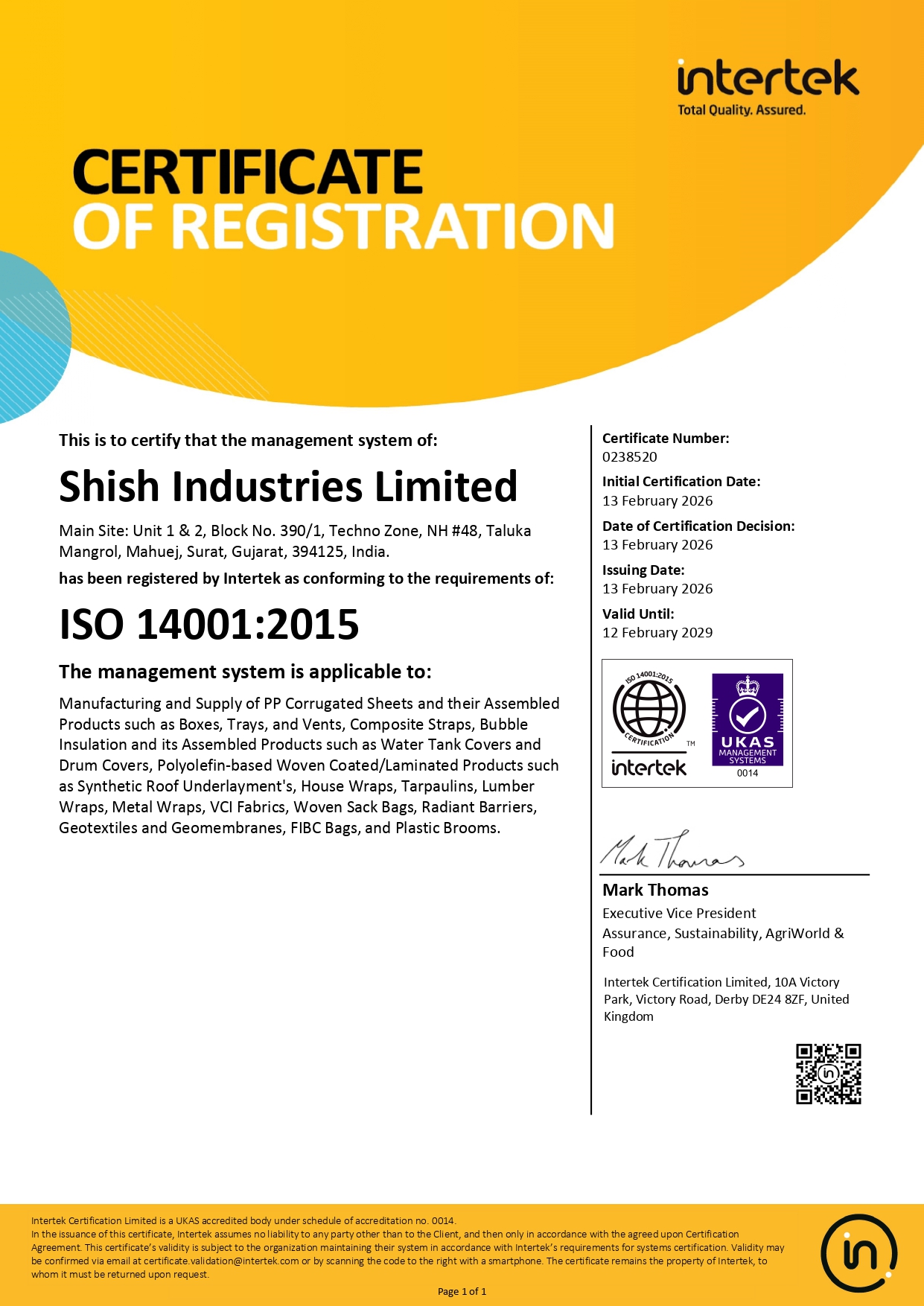 ISO 14001 : 2015 - Environmental Management System