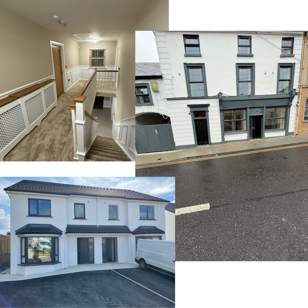 Collage of project work, multiple houses built
