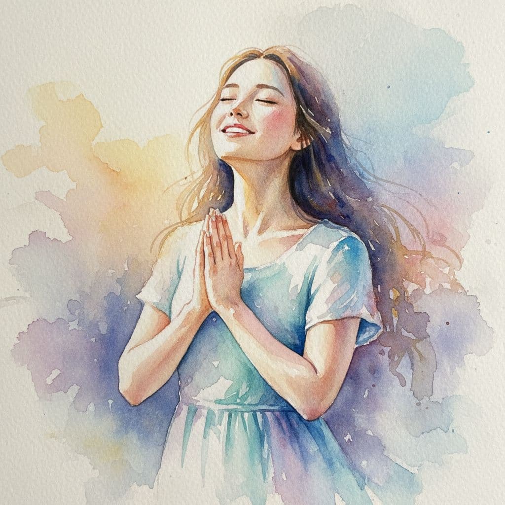 Smiling woman praying