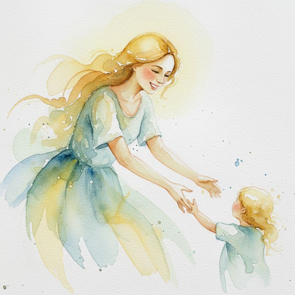 mother smiling holding hands out to child mother smiling holding hands out to child