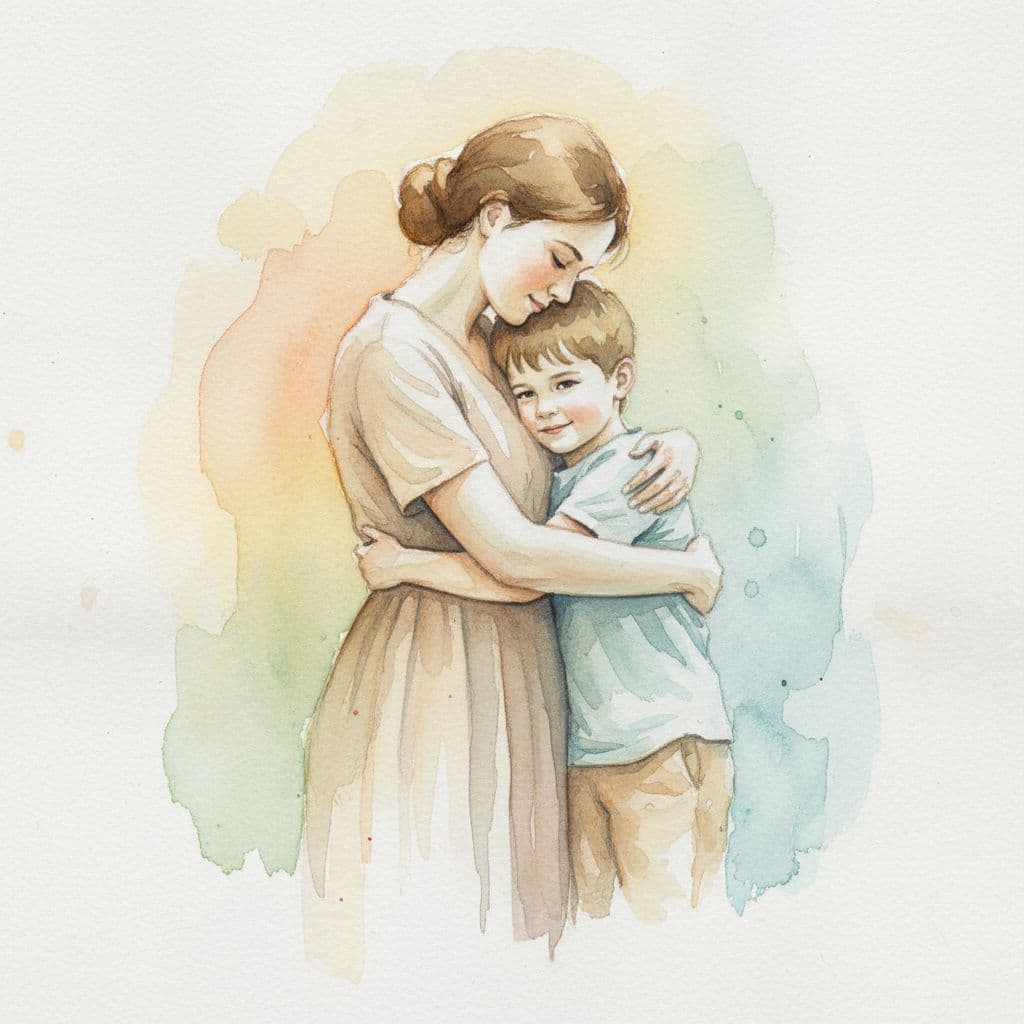 mother and son hugging mother and son hugging