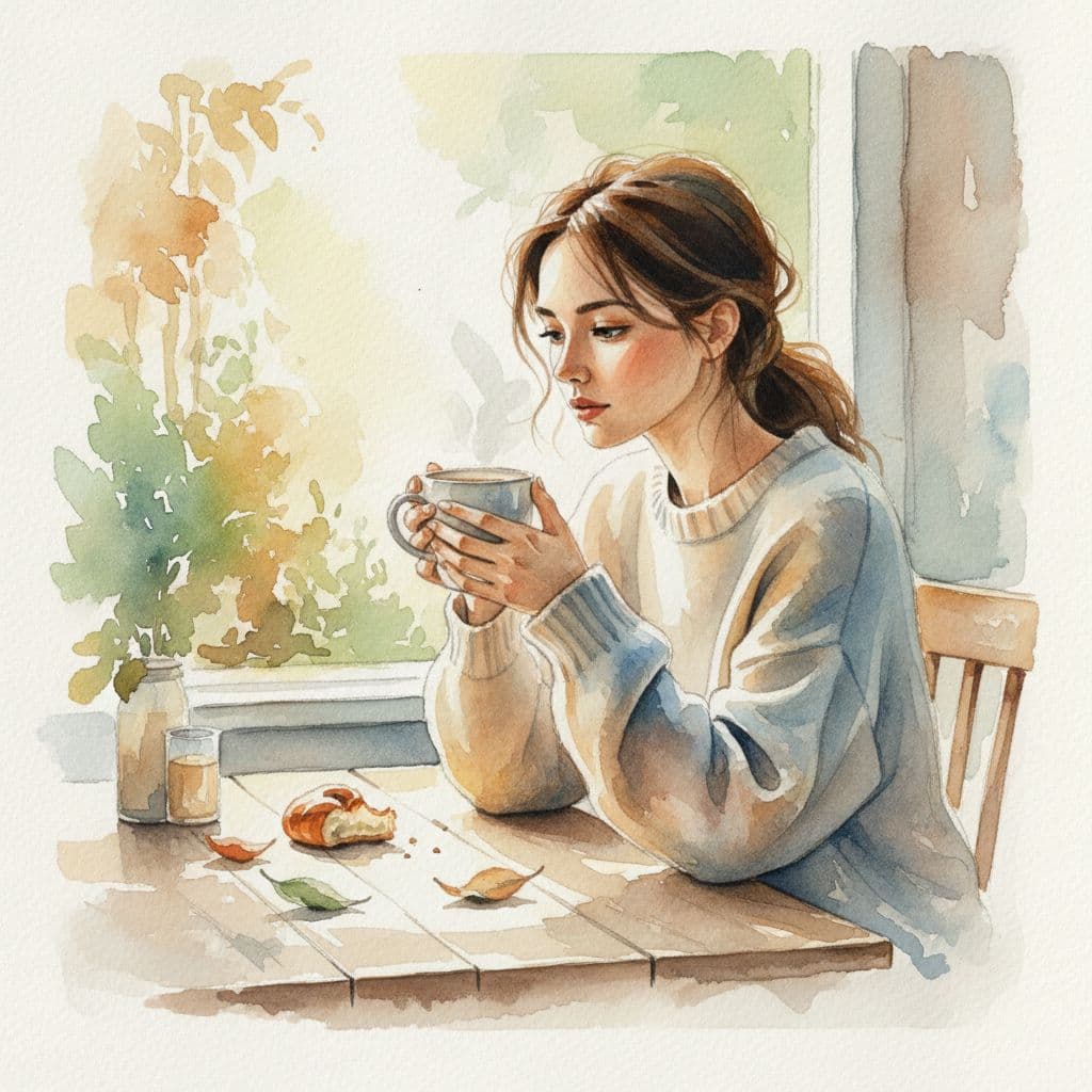 thoughtful woman holding cup of coffee