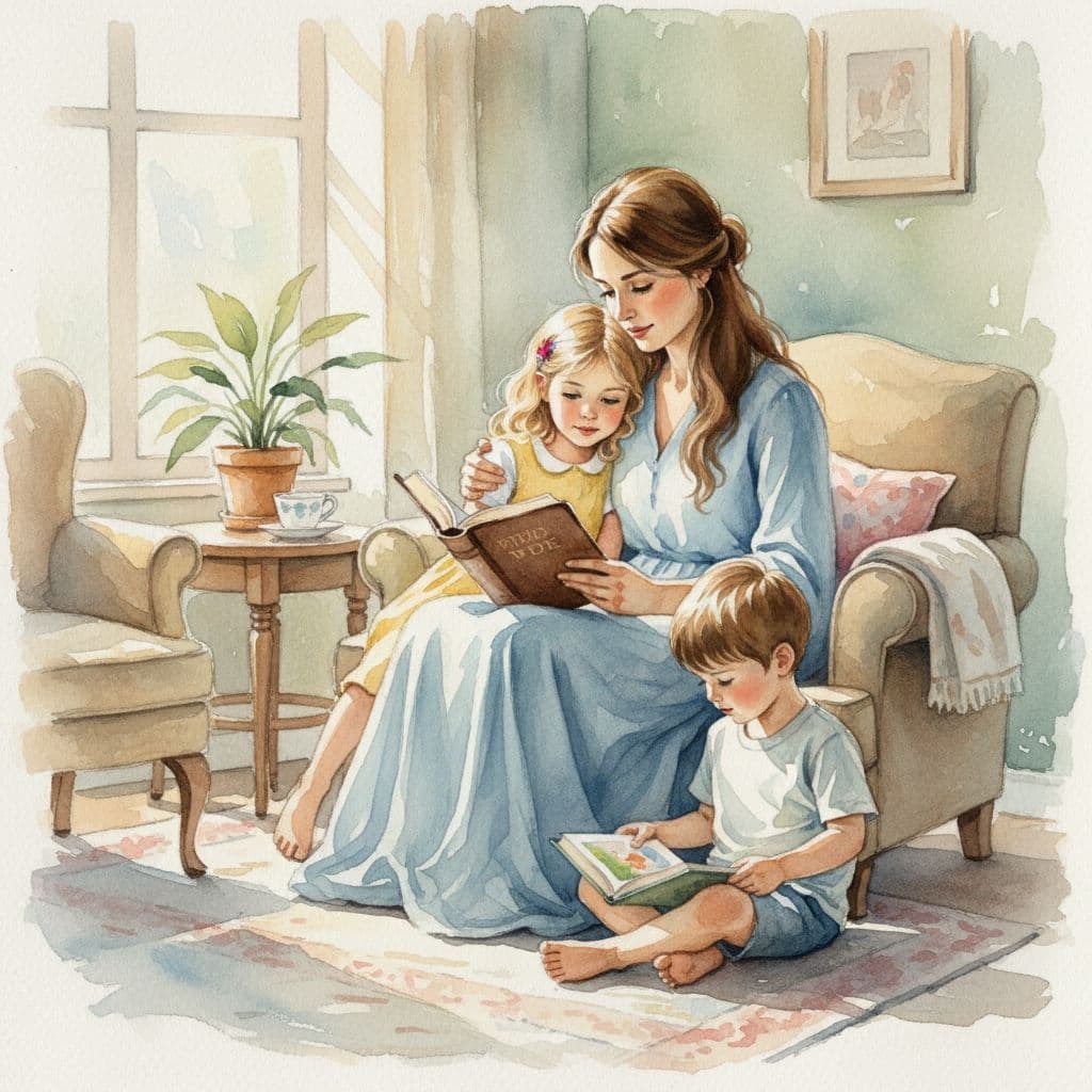 mum reading the Bible with her children