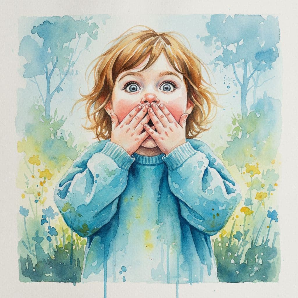 child looking surprised with hands over mouth child looking surprised with hands over mouth