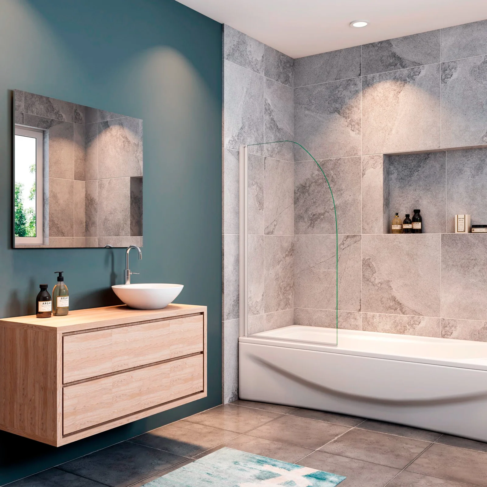 Diseño de baño de lujo con texturas de piedra natural