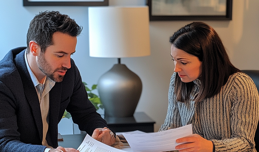 abogado y cliente checando documentos legales