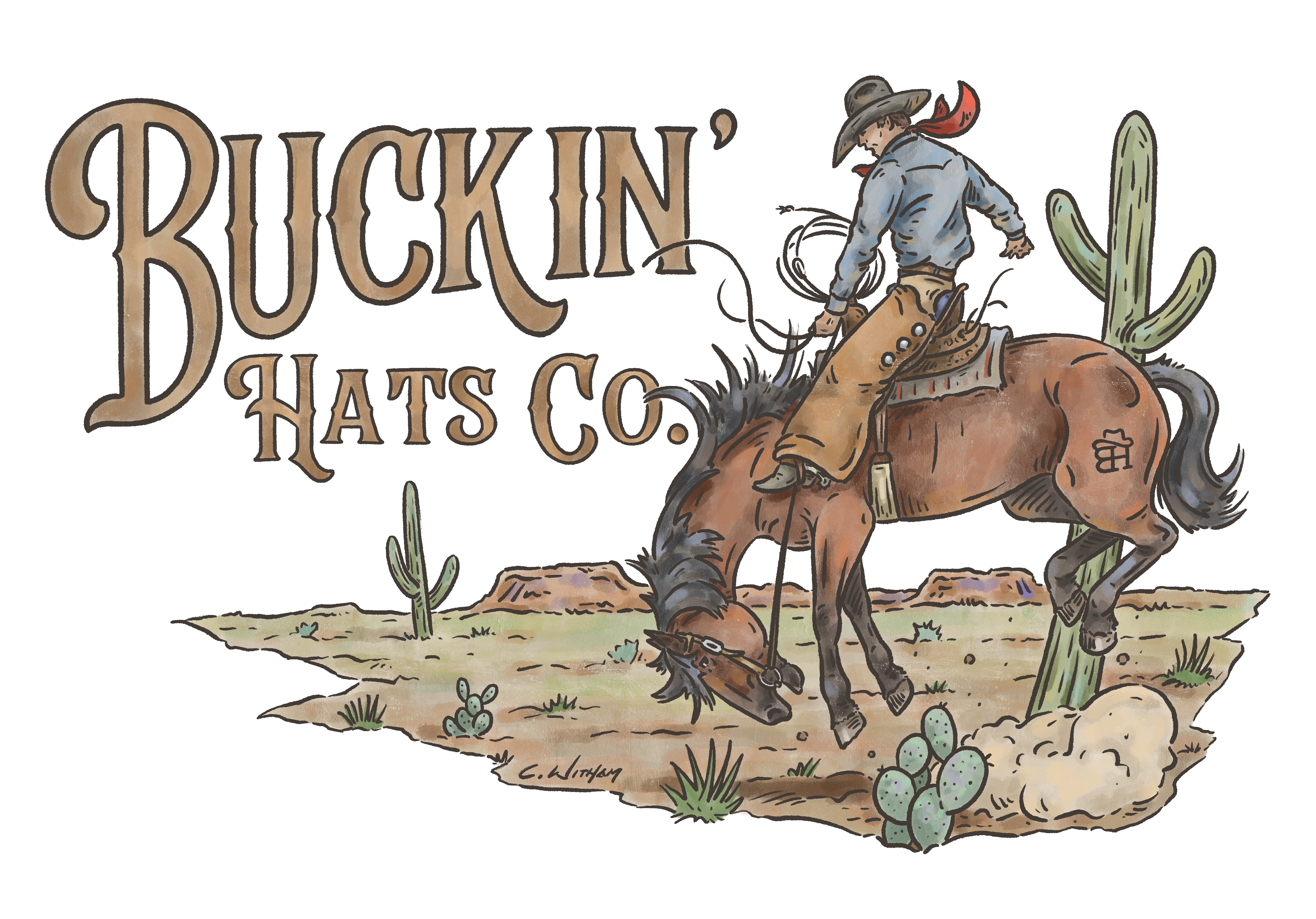 Buckin' Hats Co. — bronc rider illustration logo