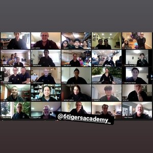 A zoom call of an online 6tigers karate class