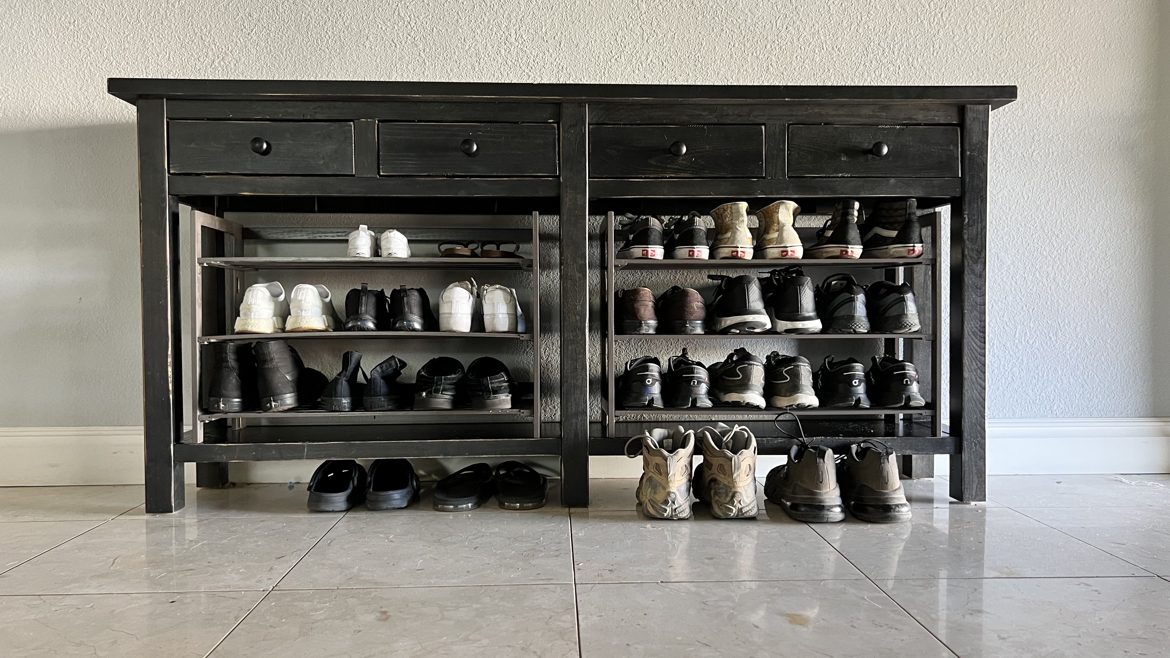 Shoes organized in a hall
