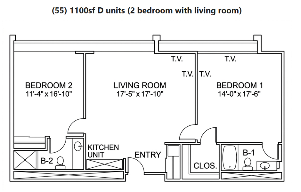 The Towers Laguna Woods floor plan D, two bedroom, 1100 square feet