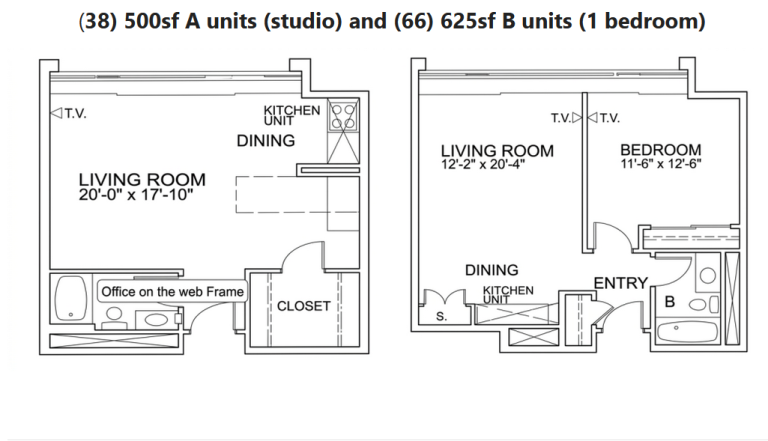 The Towers Laguna Woods floor plan A studio and plan B one bedroom