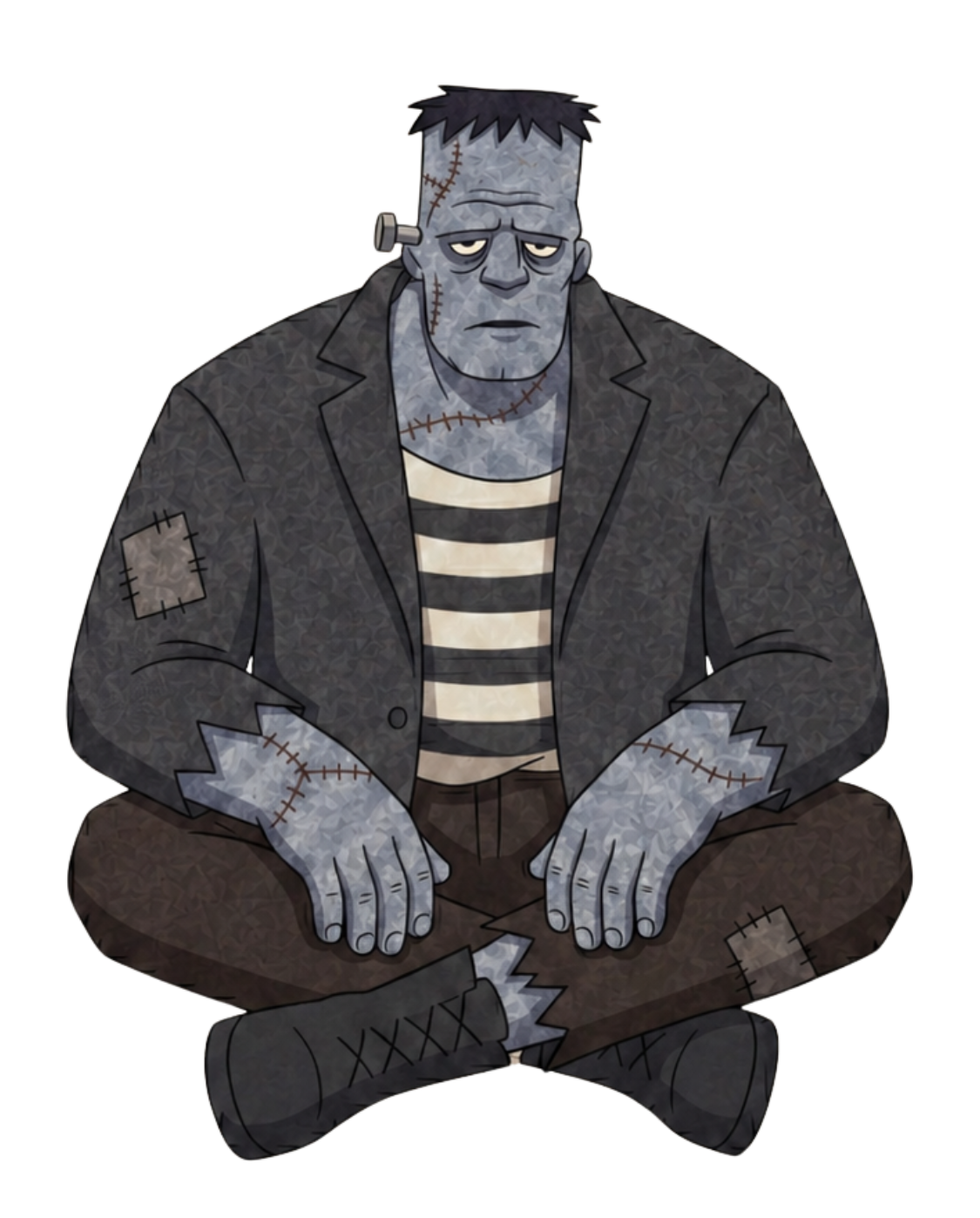 Frankenstein sentado, exausto
