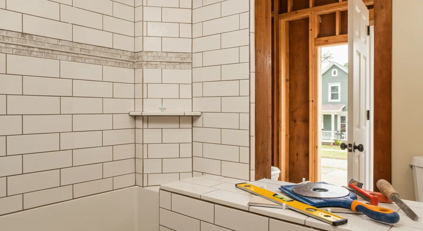 Shower enclosure tile work