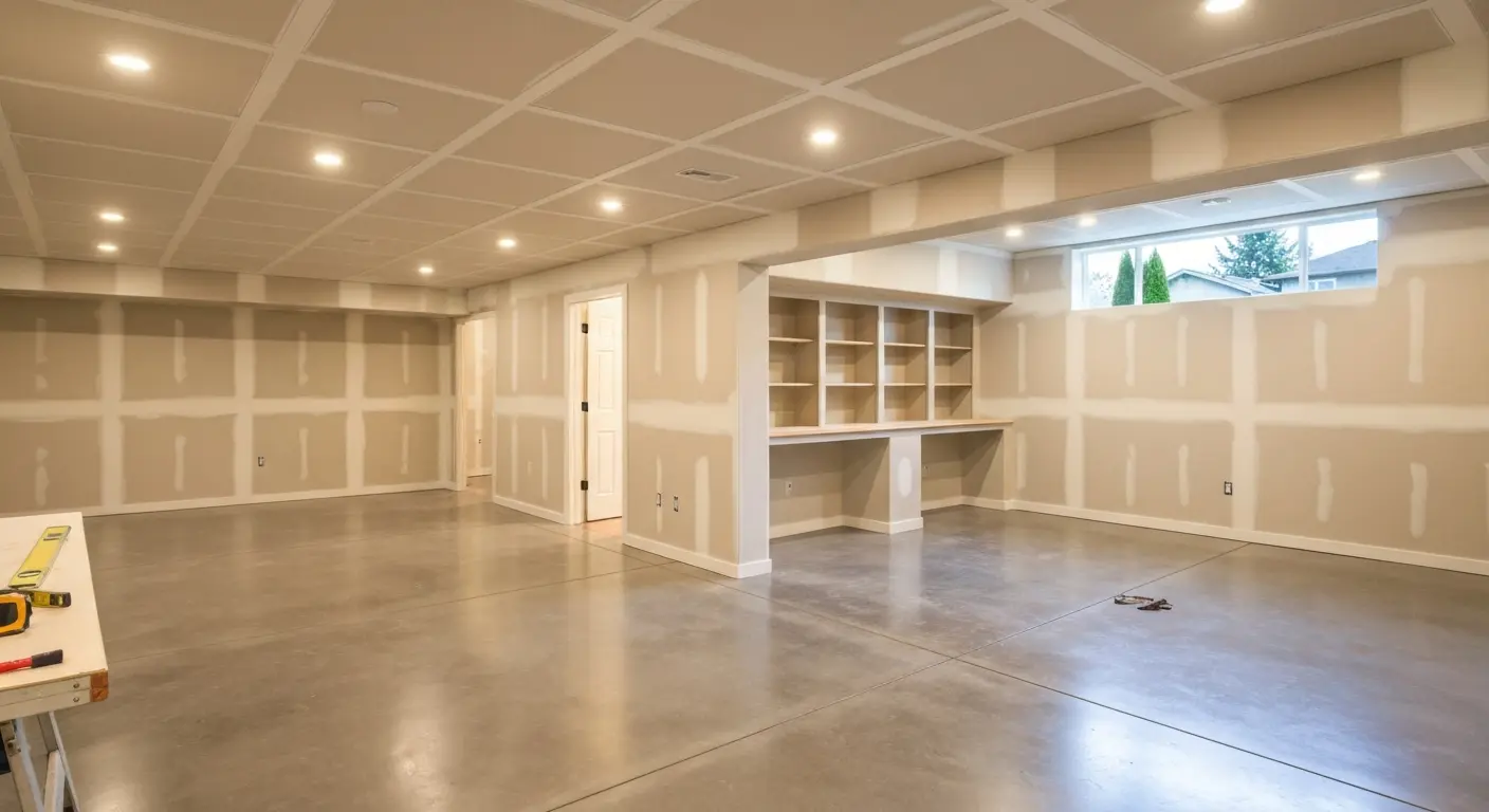 Finished basement with recreation area