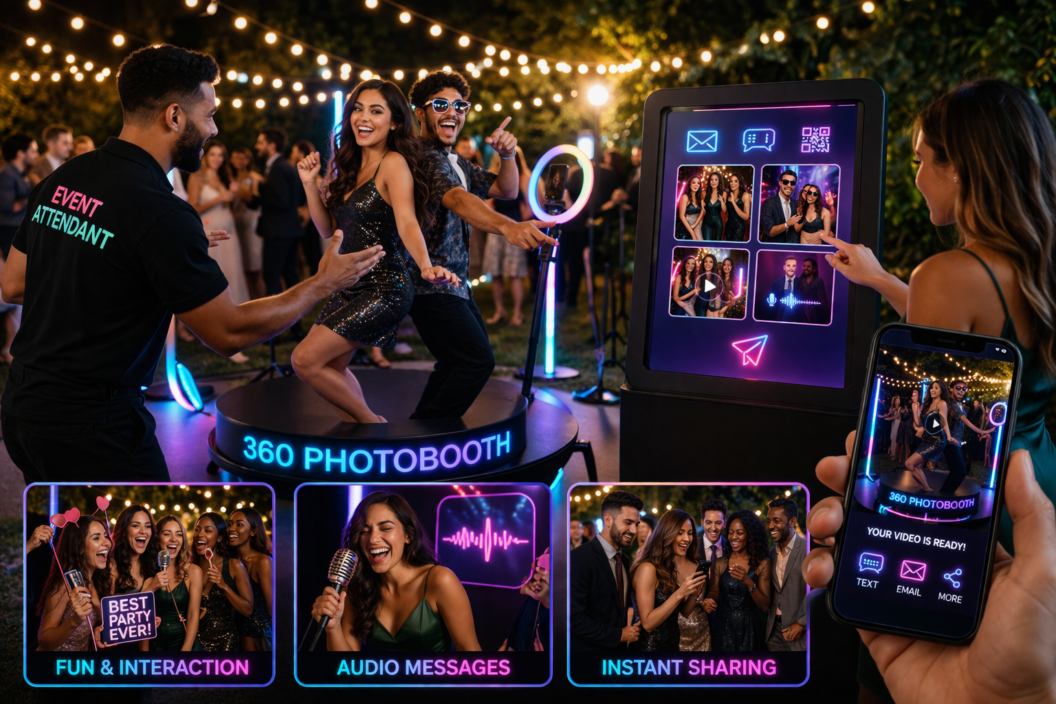 Guests having fun using the 360 photobooth at a live event in the Sandhills region