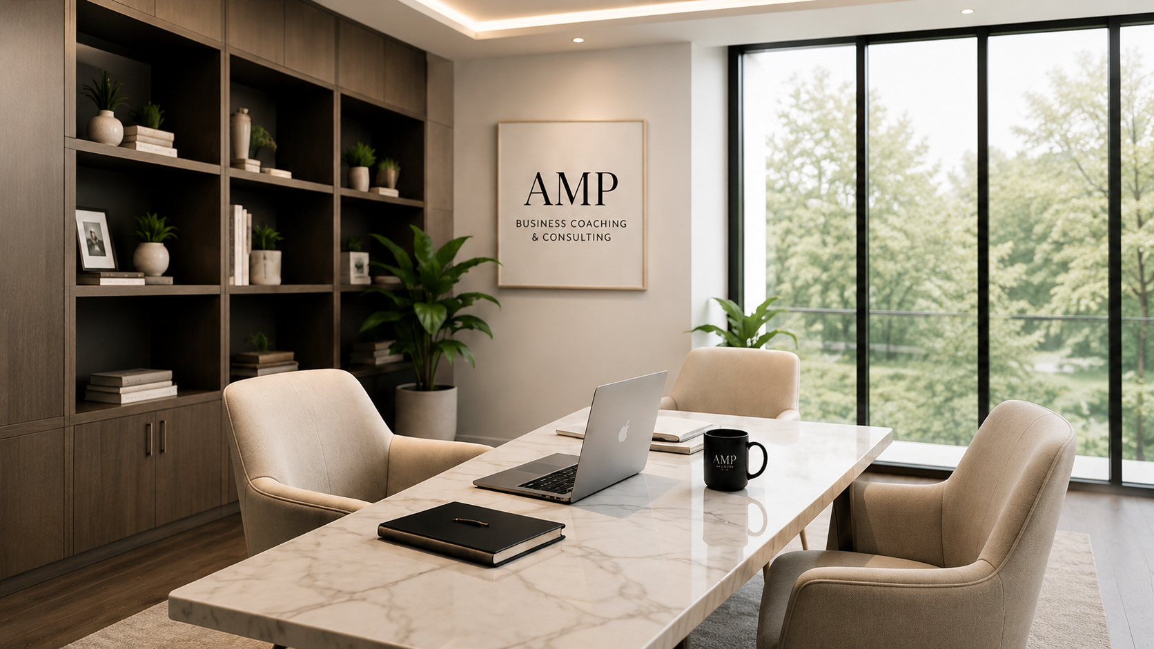 Business coaching conversation at a desk