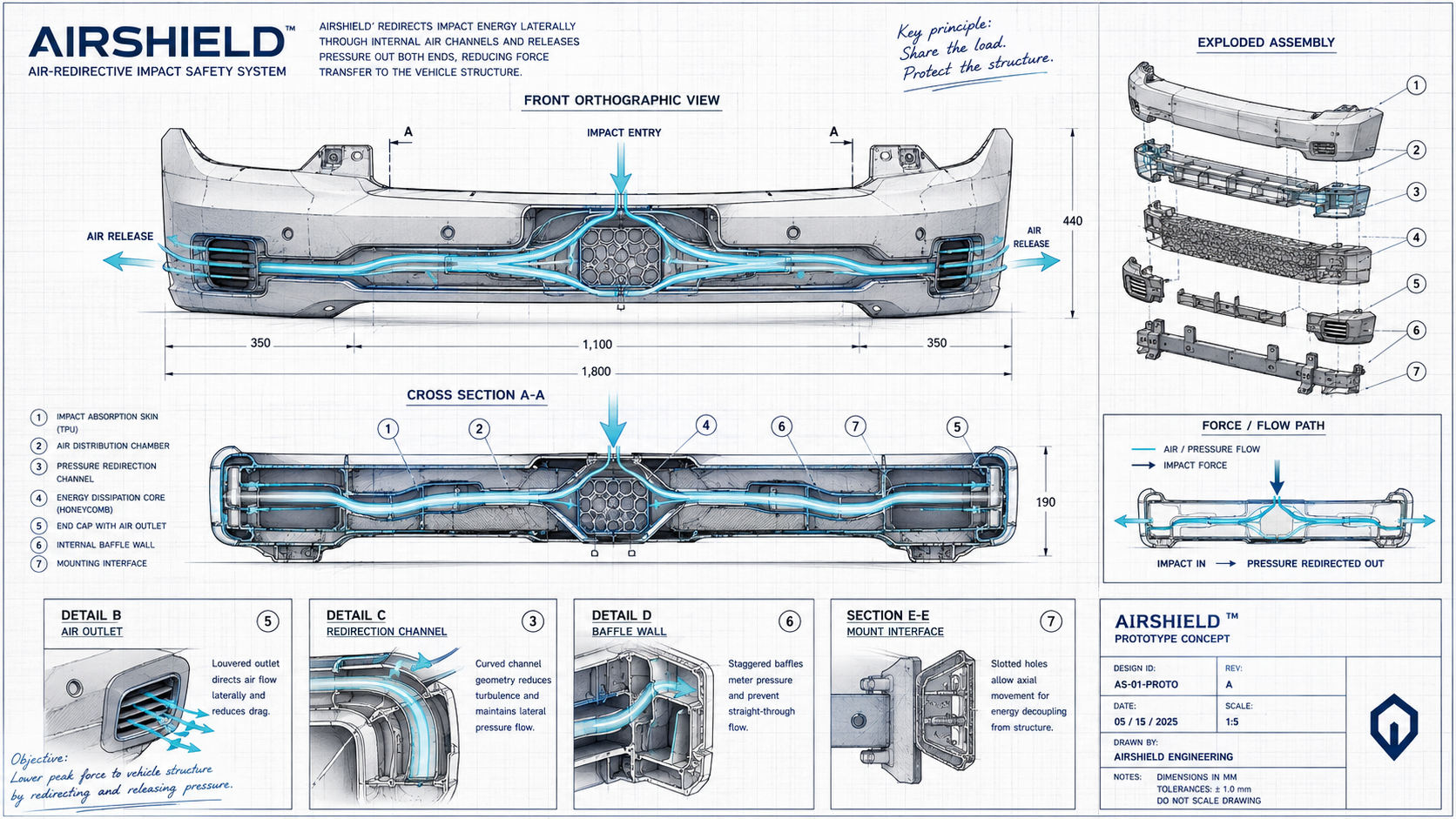 AirShield force redirection and air release system diagram