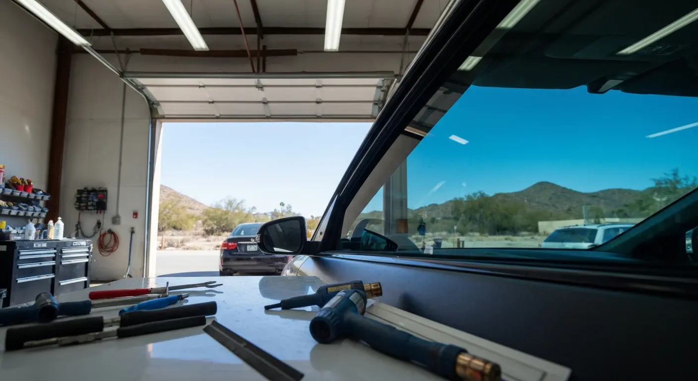 Window tint installation on vehicle