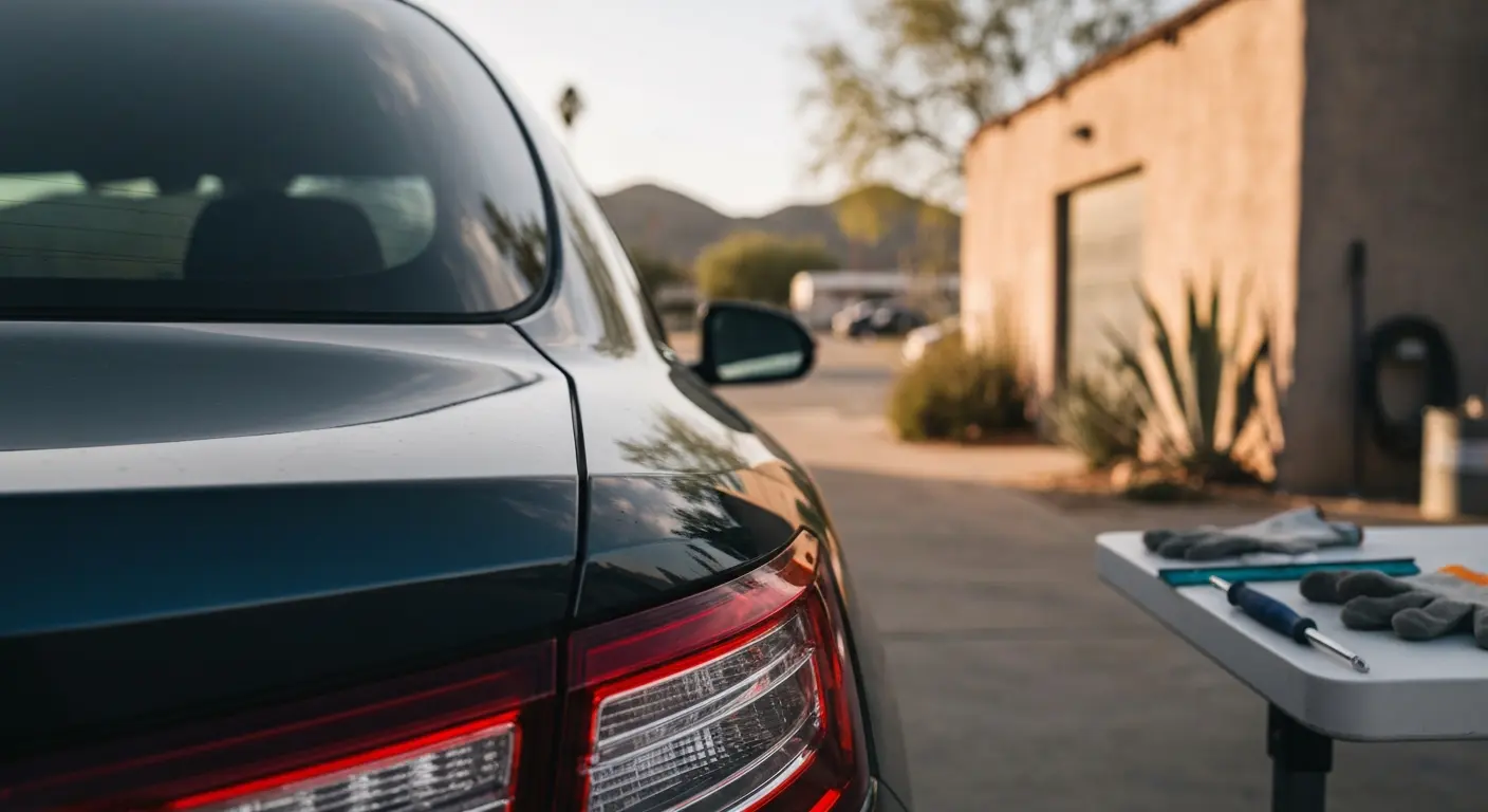Tinted tail lights and headlights on vehicle
