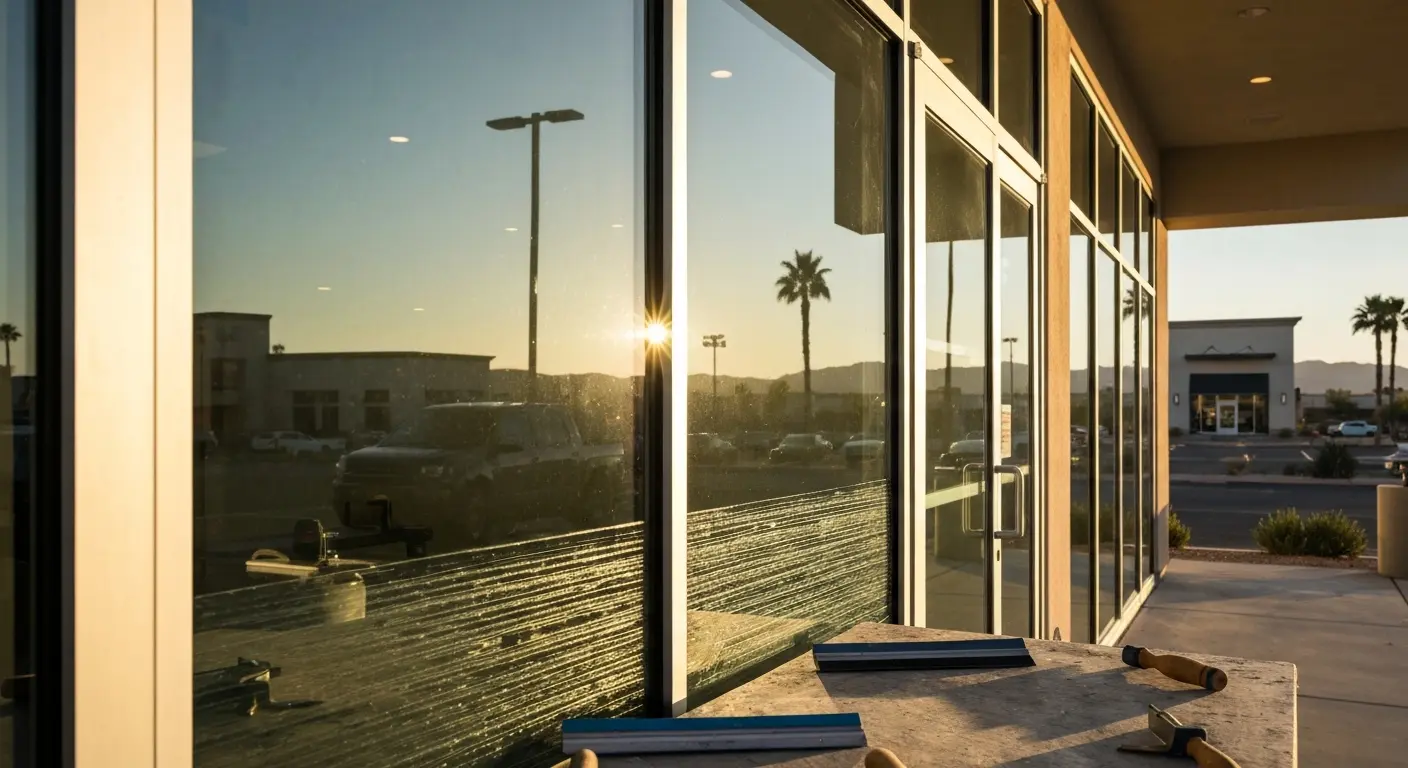 Commercial window tint on office storefront