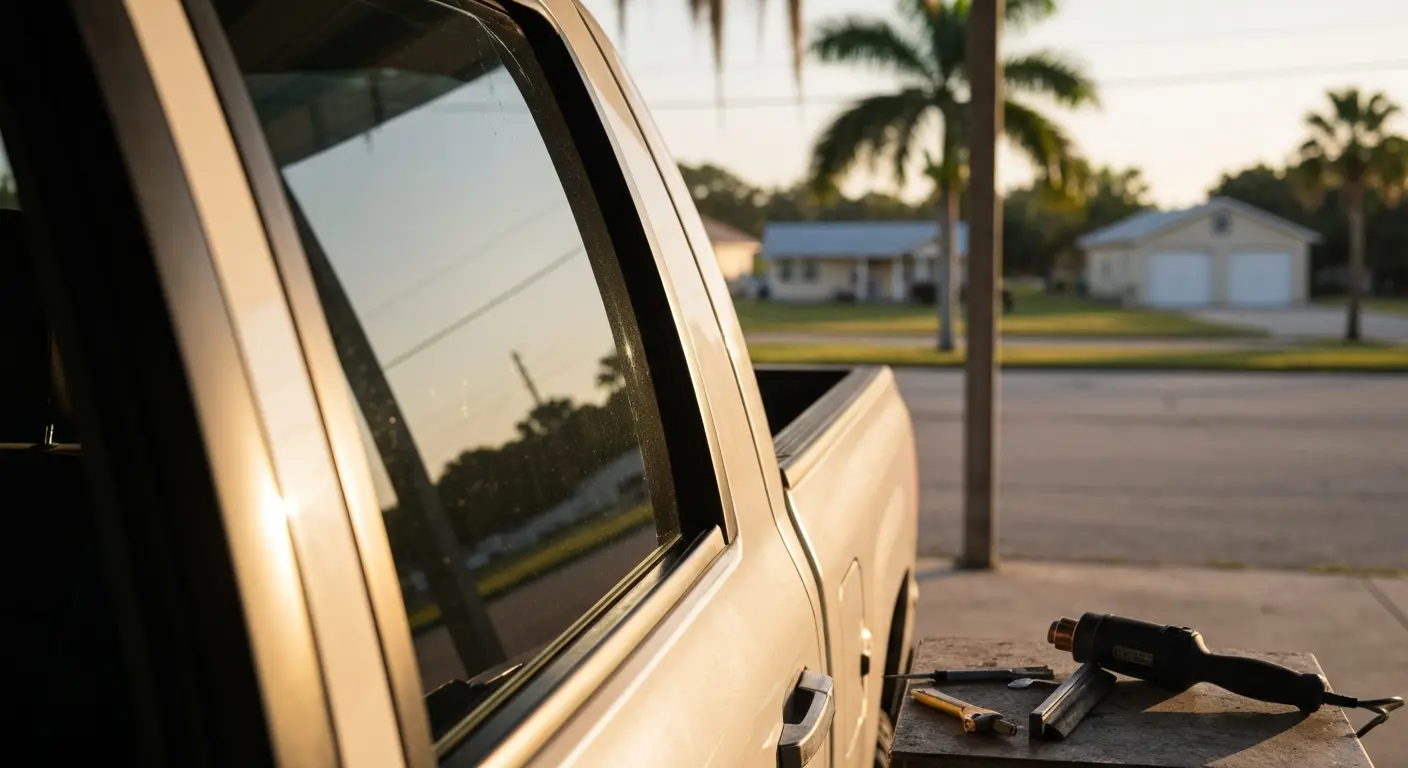 Dyed window tint on truck