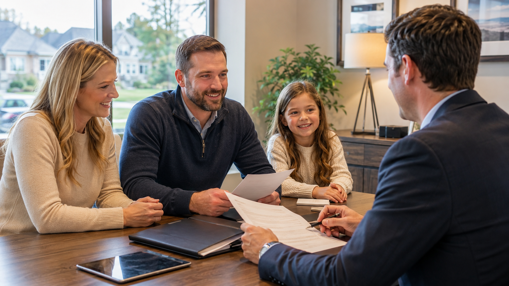 Family completing a Term Life Insurance application with an advisor Family completing a Term Life Insurance application with an advisor