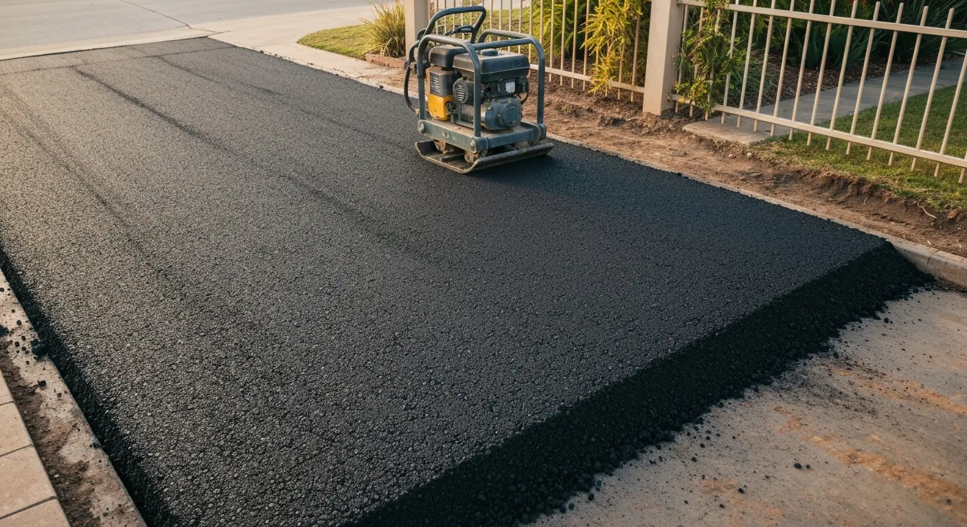 Recycled asphalt being compacted