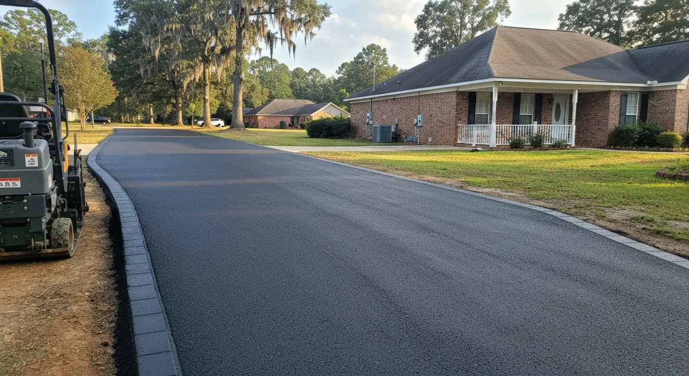 New asphalt driveway installation