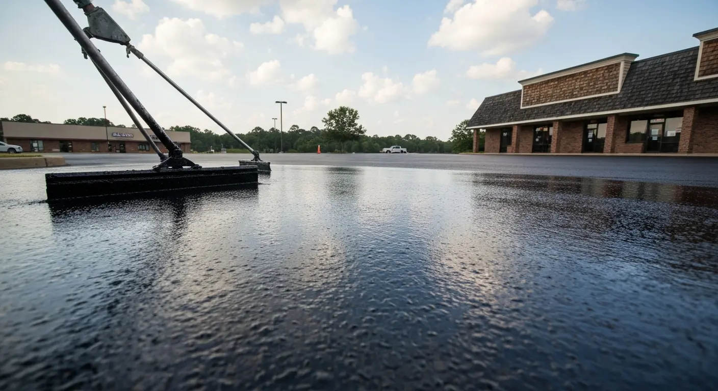 Sealcoating application on parking lot