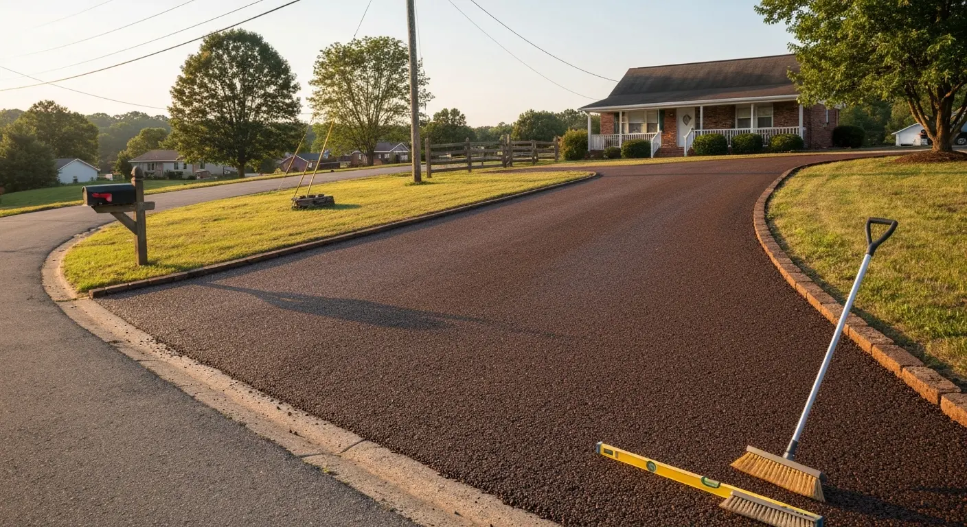 Tar and chip surface driveway