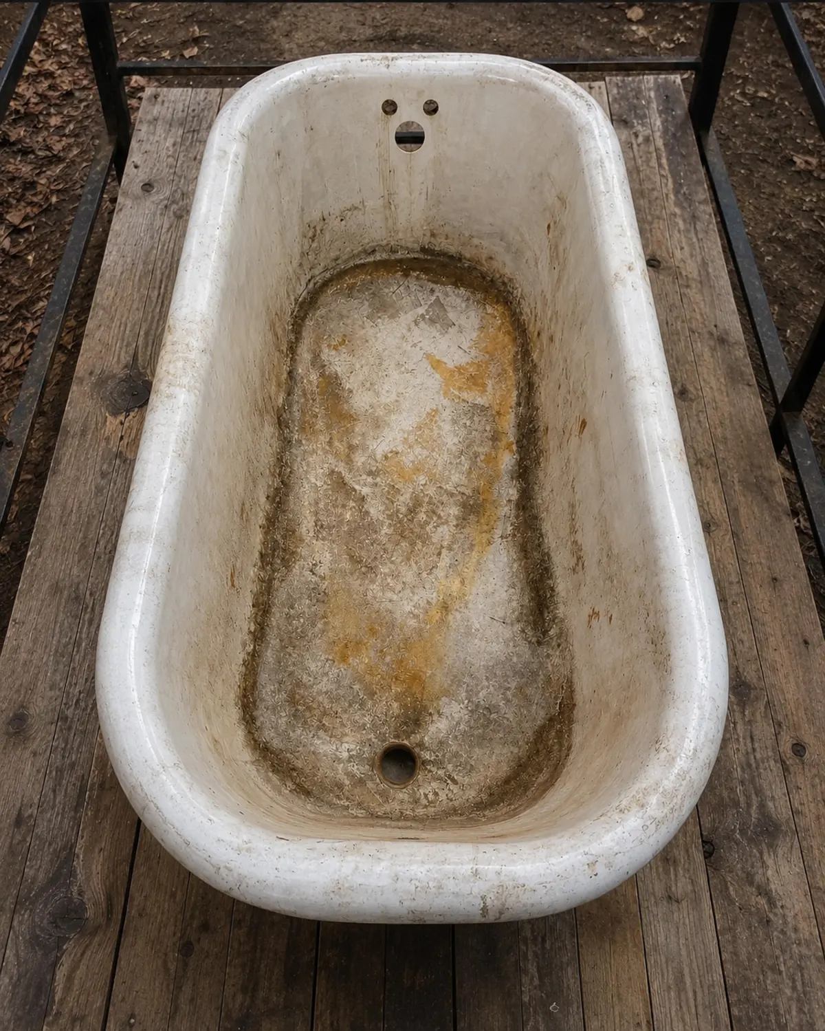 Worn bathtub before BathMasters refinishing on the Gulf Coast