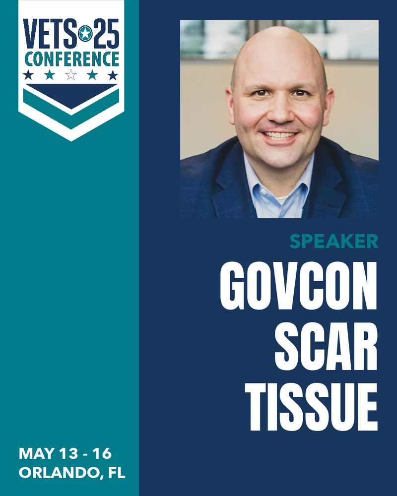 Tom Prokop speaker card for the NVSBC VETS25 Conference: GovCon Scar Tissue