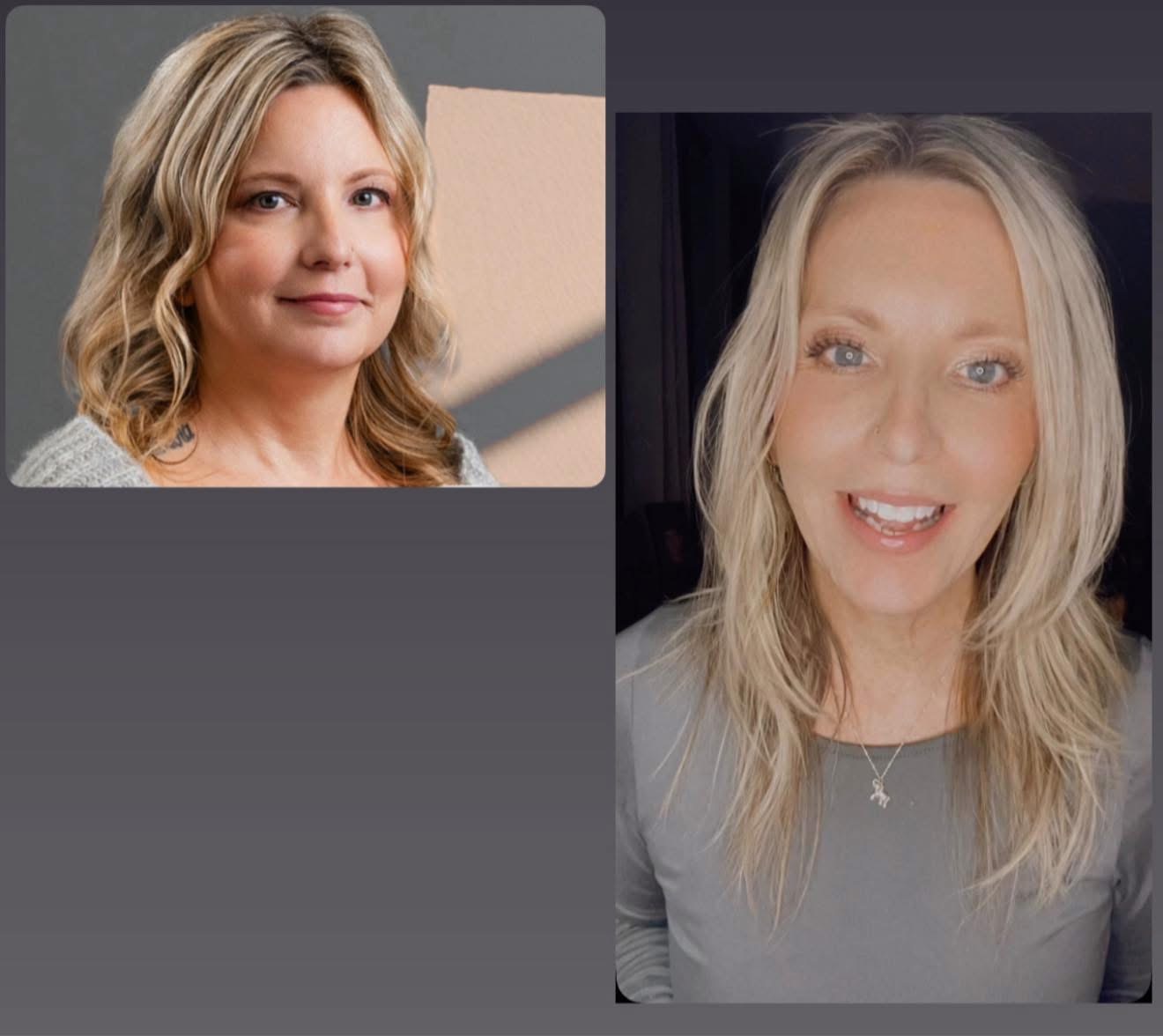 Jen Lewis before and after, full length front view