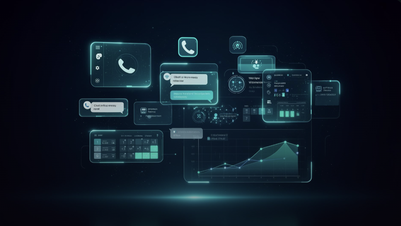 Chaaropik all-in-one marketing platform dashboard showing CRM, chat, analytics and automation tools floating UI