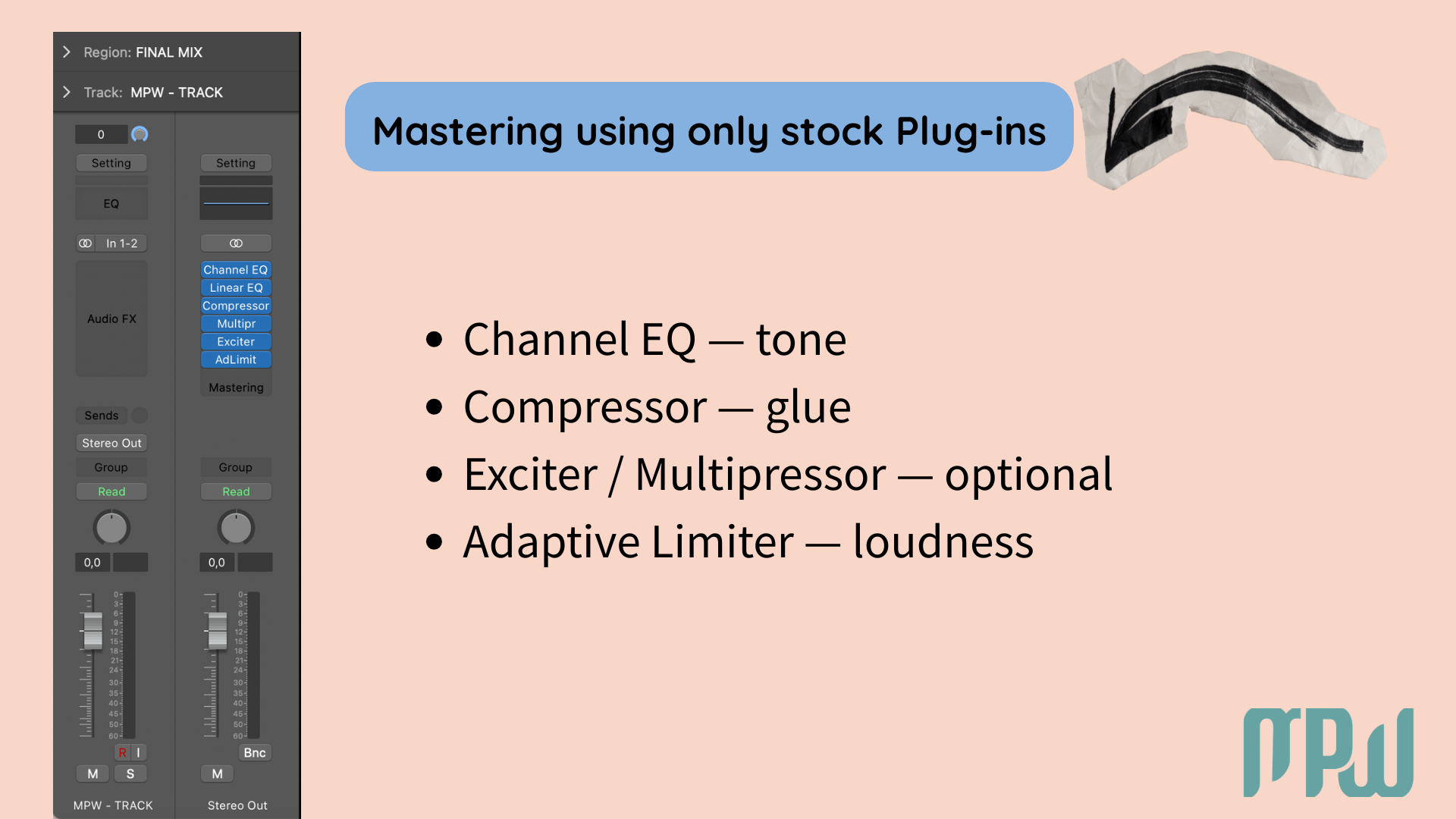 Simple Logic Pro mastering chain using only stock plugins on the stereo output