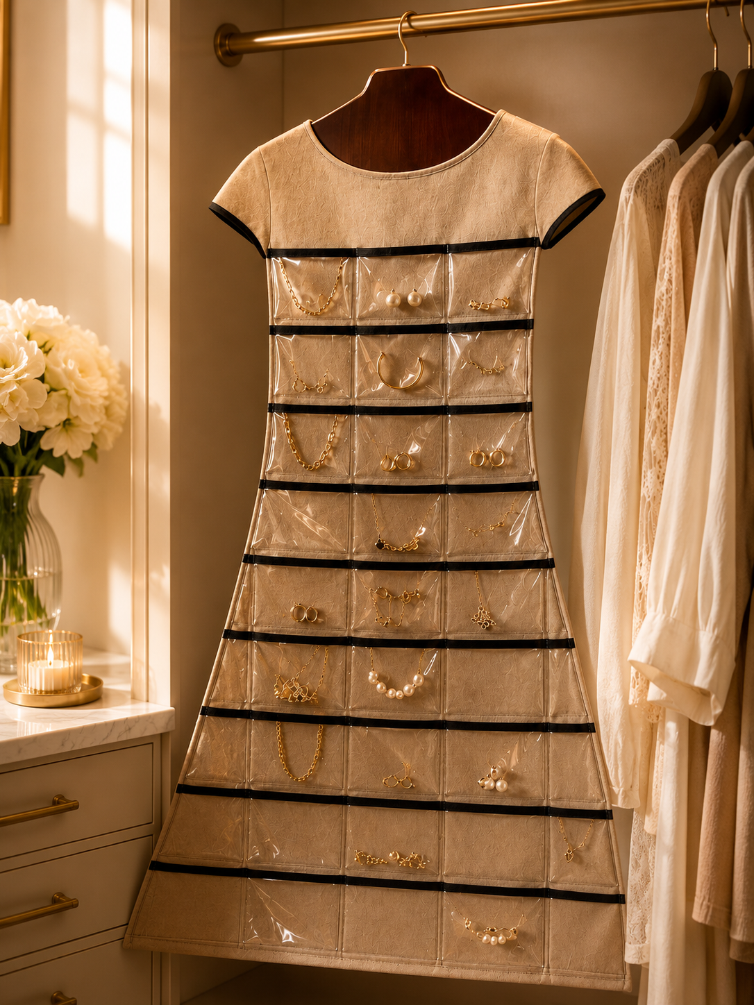 Bella Cache jewelry organizer hanging in a closet