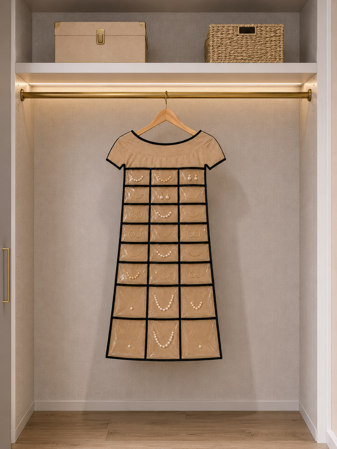 Bella Cache jewelry organizer hanging in a closet