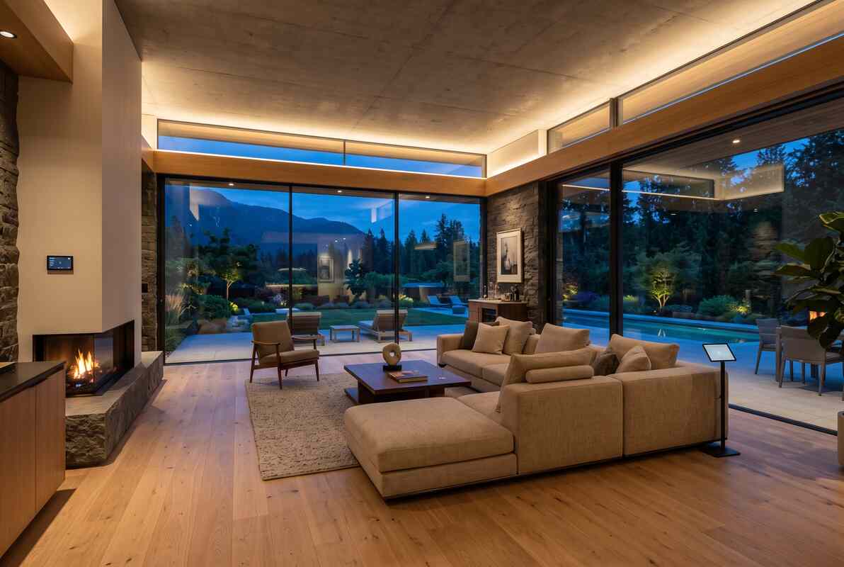 Circadian lighting control system adjusting color temperature in a luxury home automation system installation Circadian lighting control system adjusting color temperature in a luxury home automation system installation